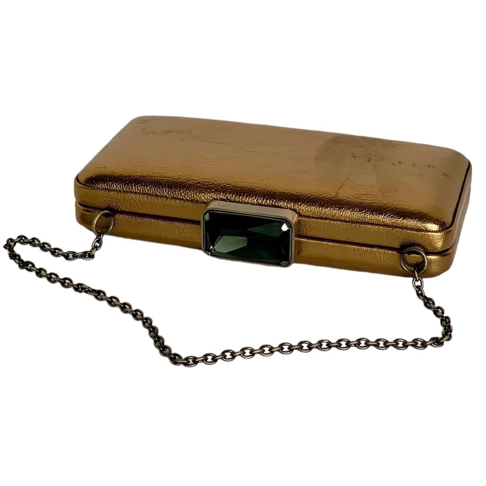 NWT Rare J. Crew Metallic Leather Frame Clutch Retractable Chain Handle - Picture 7 of 13